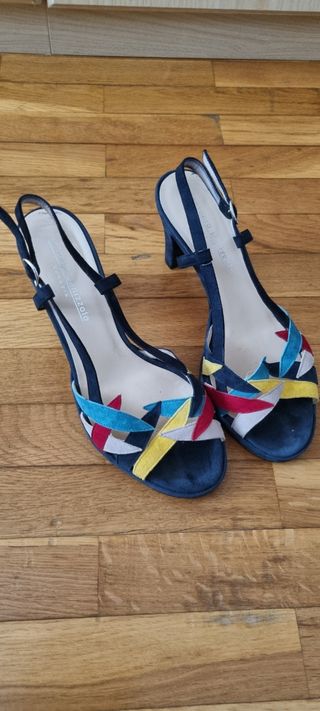 Sandali tacco blu multicolor
