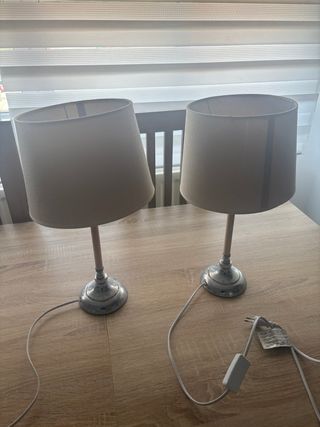 2 Lámparas mesa noche beige/plata