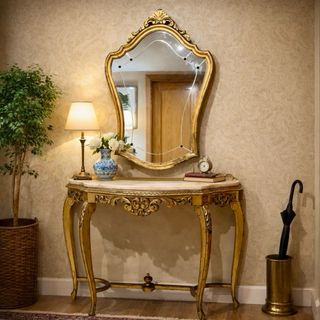 Consola dorada con espejo neorrococó c.1920