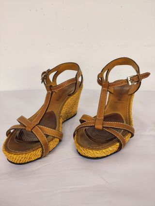 Sandali zeppa marrone donna