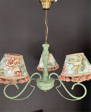 Lámpara techo vintage forja y madera verde
