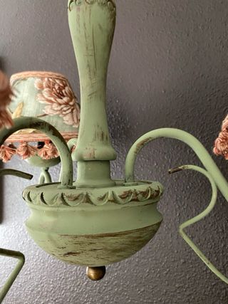 Lámpara techo vintage forja y madera verde