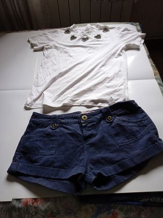 Conjunto camiseta y shorts blanco y azul