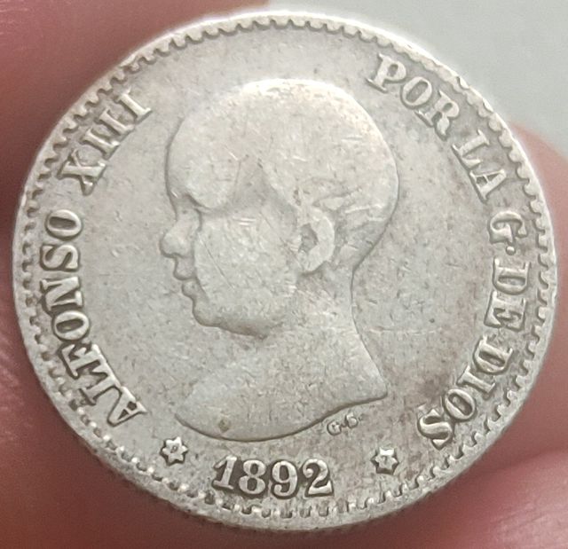 ESCASA 50 Céntimos Alfonso XIII 1892 *9*2 Plata