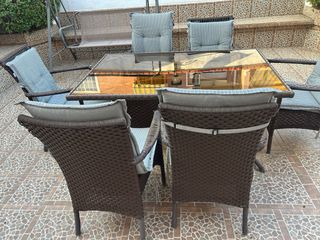 Mesa jardín 6 sillas ratán