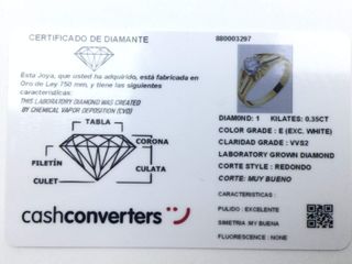 anillo oro 18k con piedra con diamante de laboratorio t. 20 (19,1 mm)