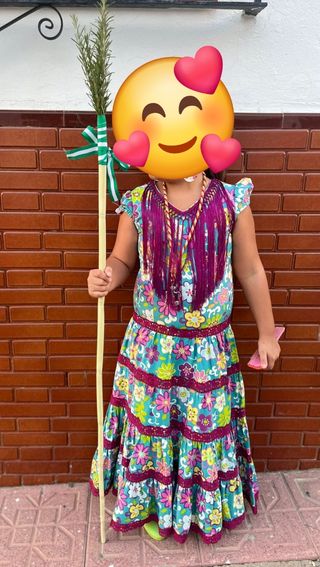 Traje Flamenca niña - Rosa y Verde Agua