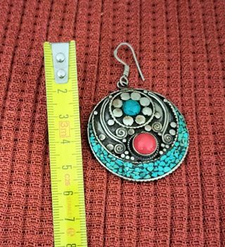 Pendientes de plata con turquesa y coral tibetano