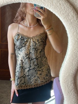 Top Tirantes Encaje Serpiente Beige