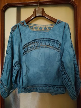 Blusa Blu in Pizzo