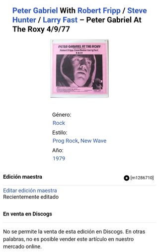 DOBLE LP de Peter Gabriel: "At The Roxy" (1977)