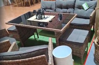 Conjunto jardín ratan Mesa+ Sofas + puffs