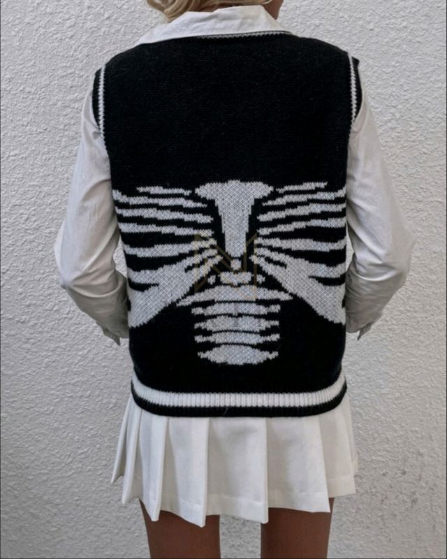 Chaleco tejido esqueleto - blanco y negro