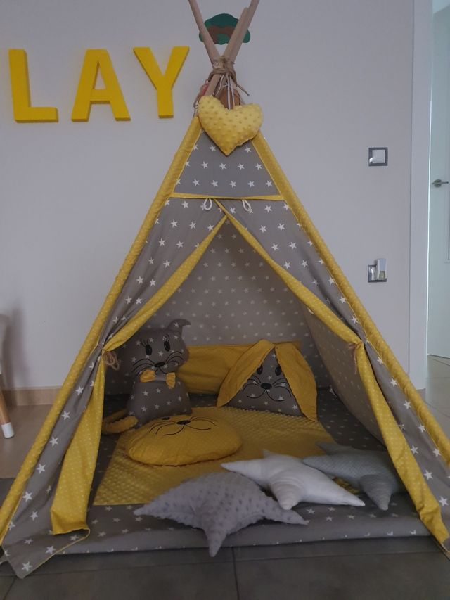 Tipi infantil gris y amarillo