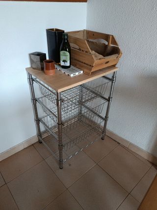 Scaffale con cassetti per frutta - Acciaio cromato e legno