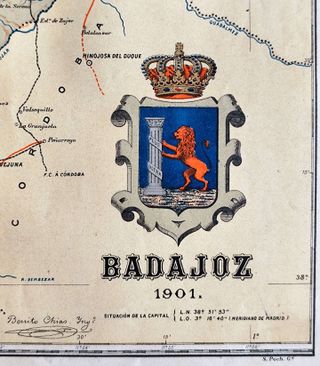 1901 - Badajoz, antiguo mapa de la provincia