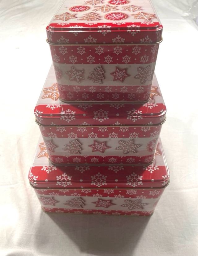 3 Cajas Navidad metal rojas