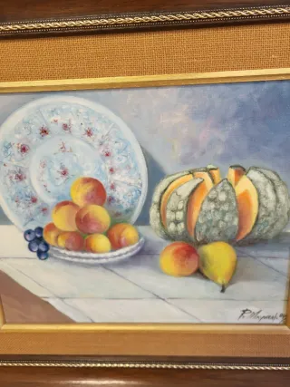 Óleo sobre lienzo. Bodegón de frutas