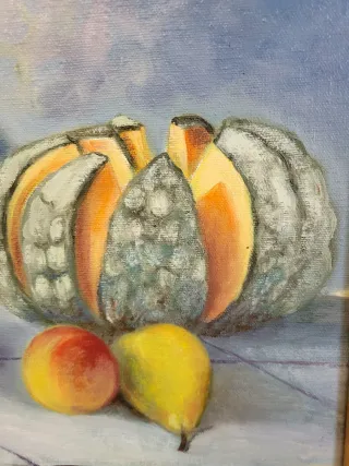 Óleo sobre lienzo. Bodegón de frutas