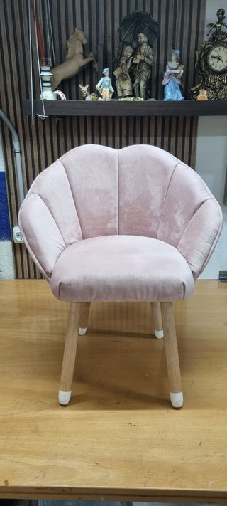 Cabecero cama y sillita terciopelo rosa