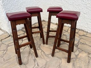 4 Taburetes Altos Madera Rústicos