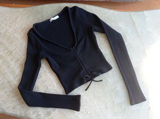 Top negro canalé PULL&BEAR - Talla S