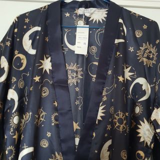 Bata Satén. Unisex de Lujo. XL. Azul dibujos