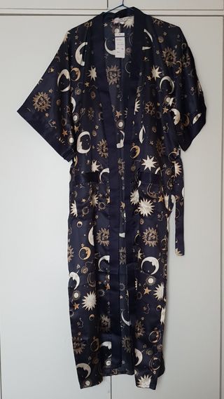 Bata Satén. Unisex de Lujo. XL. Azul dibujos