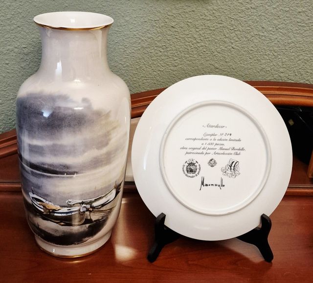 Jarrón y plato porcelana