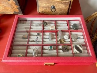 Caja piel porta 90 anillos vintage