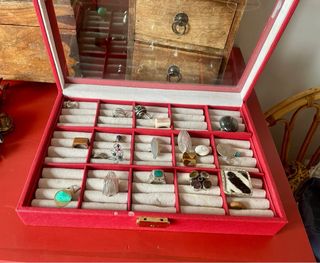 Caja piel porta 90 anillos vintage