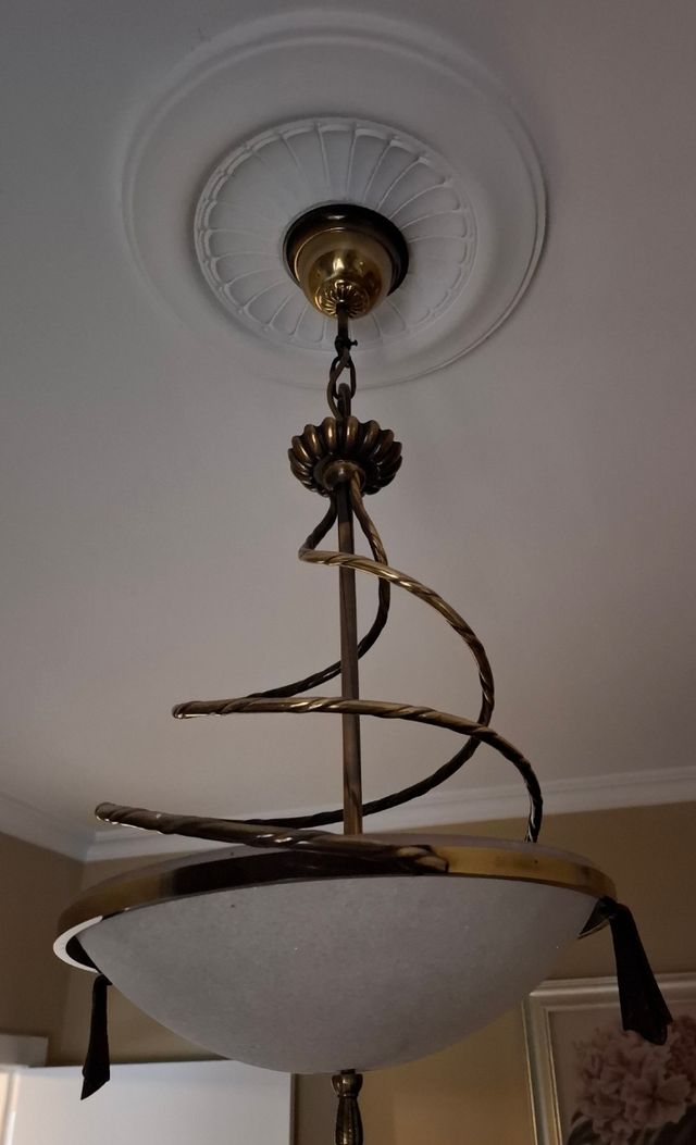 Lámpara bronce 3 focos. Cristal