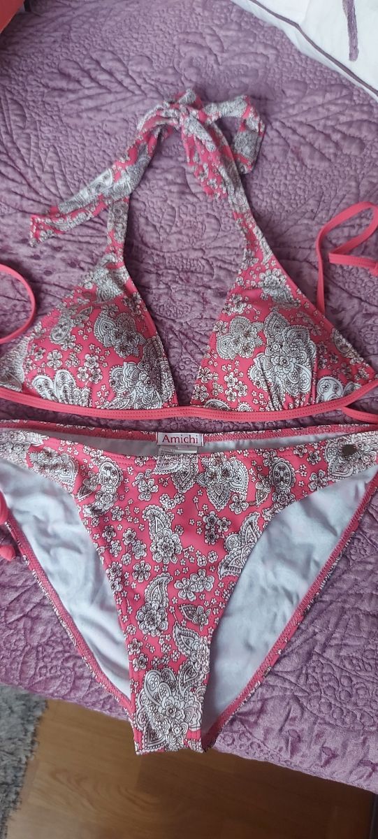 Bikini Amich coral-blanco