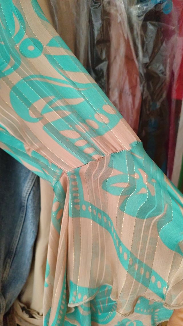 Vestido beige y verde agua. Talla única