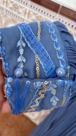 Vestido azul fiesta - pedrería