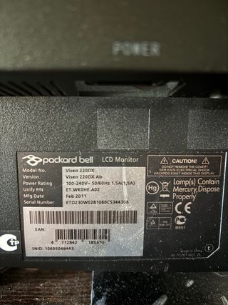 Monitor Packard Bell 21.5" Negro