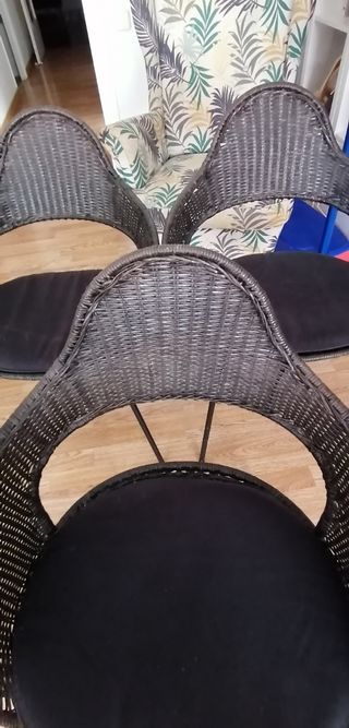 3 Sillas Ratán-Hierro Negras Ikea