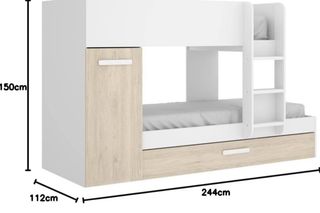 Cama tren blanca triple con armario