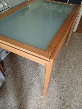 Mesa cristal madera extensible