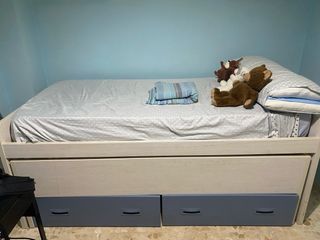 Cama nido juvenil blanca y azul