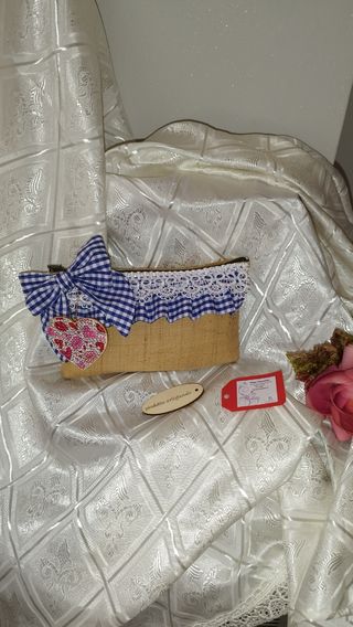 Pochette Tela Cuore Beige&Blu
