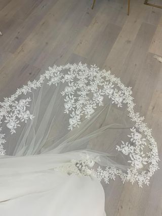 Elegante vestido de novia corte princesa con velo 