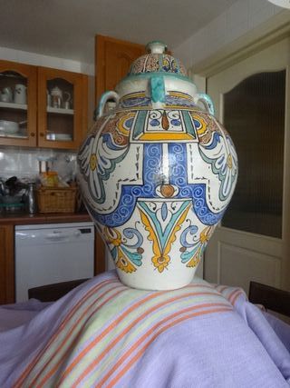 VASIJA-JARRÓN ARTESANAL CERAMICA DE FEZ CON ASAS