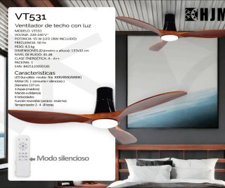 VENTILADOR TECHO CON LUZ VT531 HJM