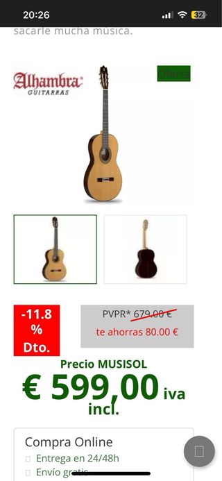 Guitarra Alhambra 4p clásica