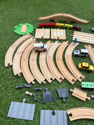 Vías tren madera+coches