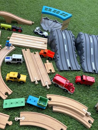 Vías tren madera+coches