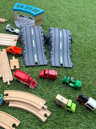 Vías tren madera+coches