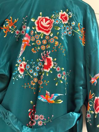 Kimono seda verde, bordado