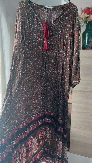 Vestido flores verde oliva